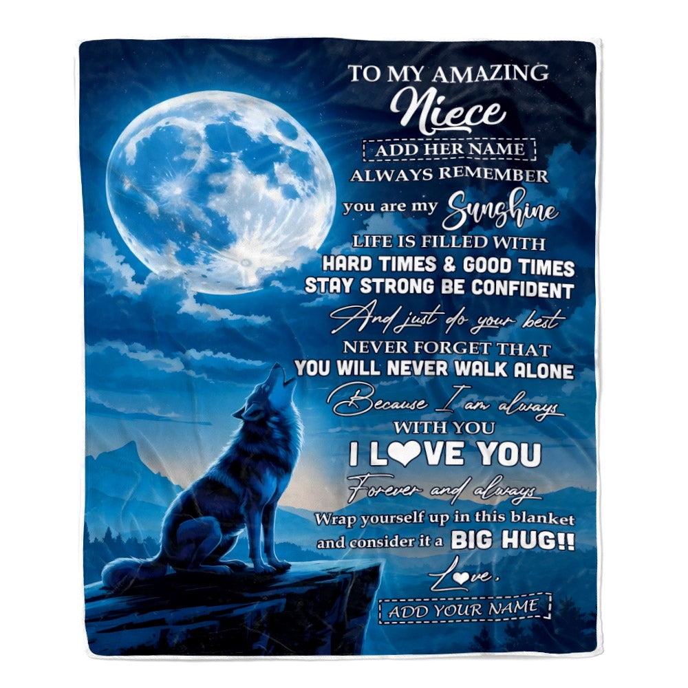 Personalized To My Amazing Niece Gifts From Aunt Uncle Blanket Wolf My Sunshine Gifts For Niece Birthday Graduation Christmas Custom Fleece Throw Blanket | teecentury