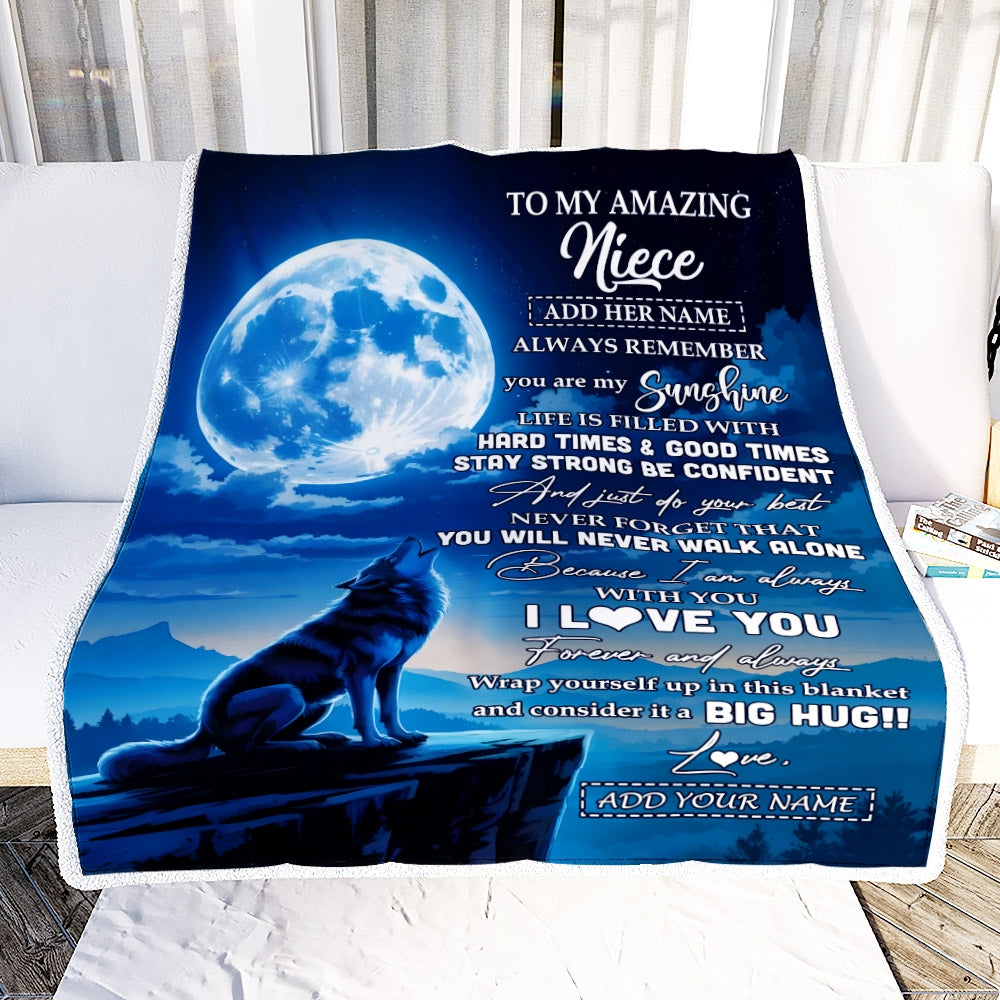 Personalized To My Amazing Niece Gifts From Aunt Uncle Blanket Wolf My Sunshine Gifts For Niece Birthday Graduation Christmas Custom Fleece Throw Blanket | teecentury