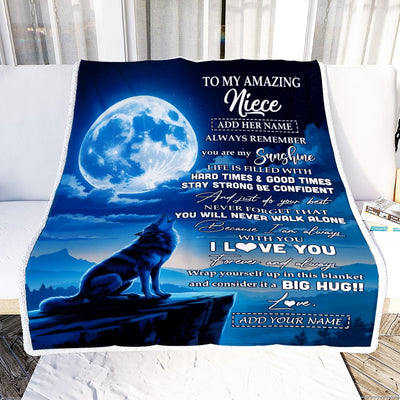 Personalized To My Amazing Niece Gifts From Aunt Uncle Blanket Wolf My Sunshine Gifts For Niece Birthday Graduation Christmas Custom Fleece Throw Blanket | teecentury