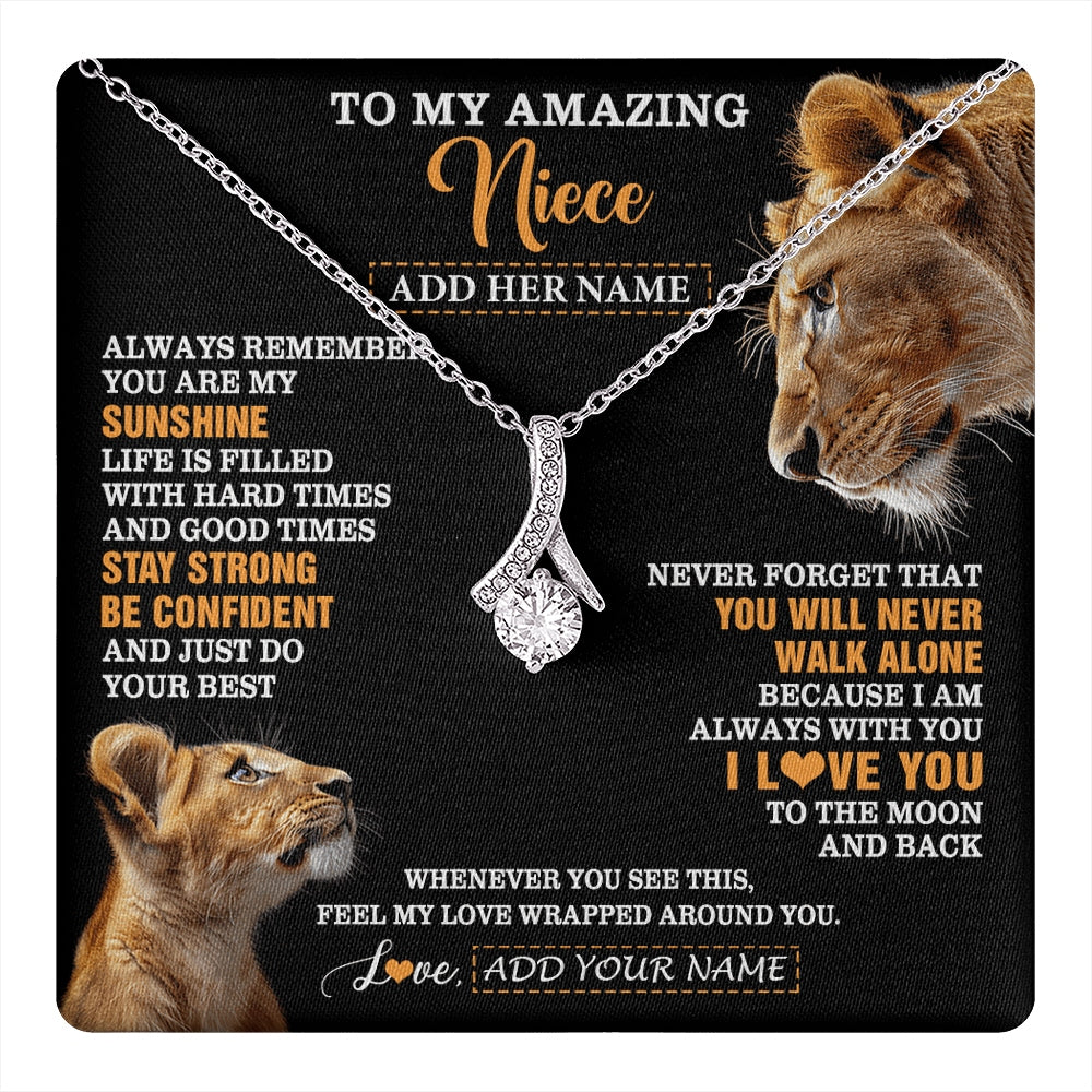 Alluring Beauty Necklace 14K White Gold Finish | 1 | Personalized To My Amazing Niece Gifts Necklace From Aunt Auntie Lion It A Big Hug Niece Birthday Gifts Graduation Christmas Custom Gift Box Message Card | https://teecentury.