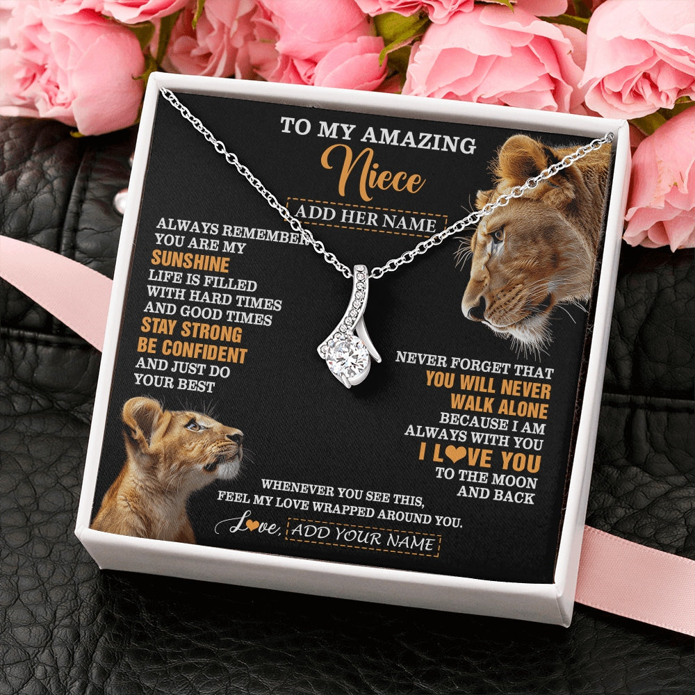 Alluring Beauty Necklace 14K White Gold Finish | 2 | Personalized To My Amazing Niece Gifts Necklace From Aunt Auntie Lion It A Big Hug Niece Birthday Gifts Graduation Christmas Custom Gift Box Message Card | https://teecentury.