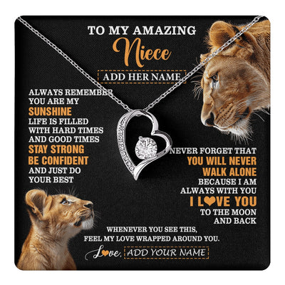 Forever Love Necklace 14K White Gold Finish | 1 | Personalized To My Amazing Niece Gifts Necklace From Aunt Auntie Lion It A Big Hug Niece Birthday Gifts Graduation Christmas Custom Gift Box Message Card | https://teecentury.