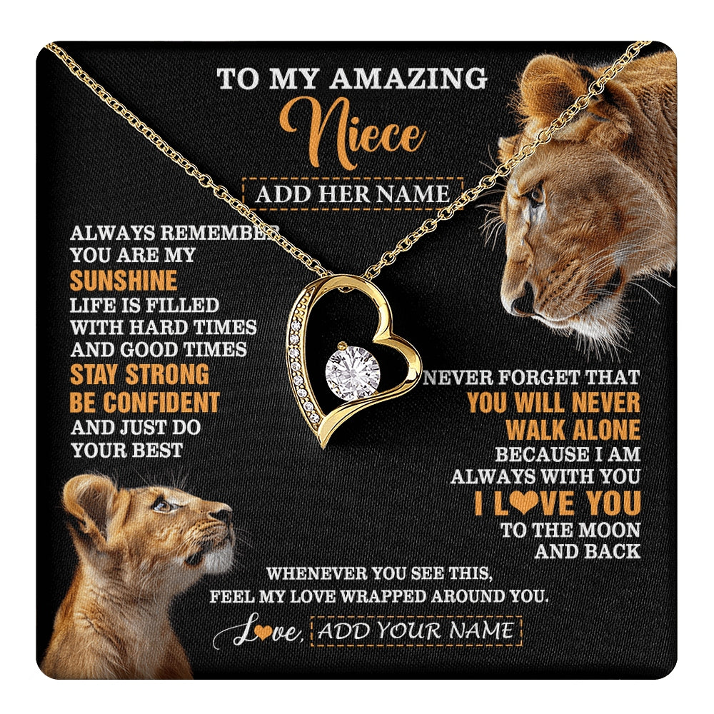 Forever Love Necklace 18K Yellow Gold Finish | 1 | Personalized To My Amazing Niece Gifts Necklace From Aunt Auntie Lion It A Big Hug Niece Birthday Gifts Graduation Christmas Custom Gift Box Message Card | https://teecentury.