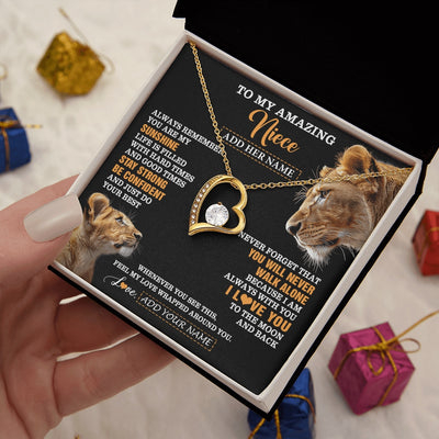 Forever Love Necklace 18K Yellow Gold Finish | 2 | Personalized To My Amazing Niece Gifts Necklace From Aunt Auntie Lion It A Big Hug Niece Birthday Gifts Graduation Christmas Custom Gift Box Message Card | https://teecentury.