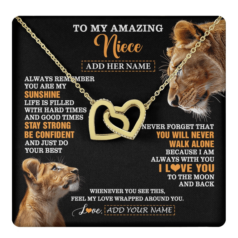 Interlocking Hearts Necklace 18K Yellow Gold Finish | 1 | Personalized To My Amazing Niece Gifts Necklace From Aunt Auntie Lion It A Big Hug Niece Birthday Gifts Graduation Christmas Custom Gift Box Message Card | https://teecentury.