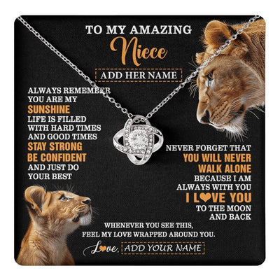 Love Knot Necklace 14K White Gold Finish | 1 | Personalized To My Amazing Niece Gifts Necklace From Aunt Auntie Lion It A Big Hug Niece Birthday Gifts Graduation Christmas Custom Gift Box Message Card | https://teecentury.