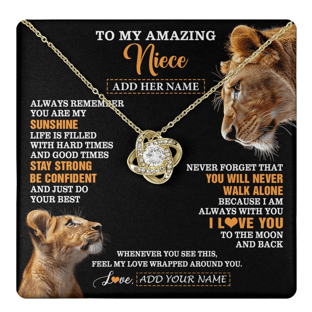 Love Knot Necklace 18K Yellow Gold Finish | 1 | Personalized To My Amazing Niece Gifts Necklace From Aunt Auntie Lion It A Big Hug Niece Birthday Gifts Graduation Christmas Custom Gift Box Message Card | https://teecentury.