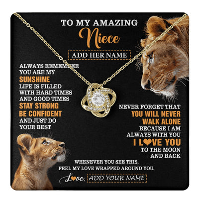 Love Knot Necklace 18K Yellow Gold Finish | 1 | Personalized To My Amazing Niece Gifts Necklace From Aunt Auntie Lion It A Big Hug Niece Birthday Gifts Graduation Christmas Custom Gift Box Message Card | https://teecentury.
