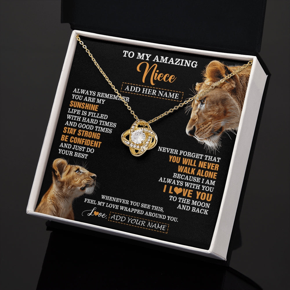 Love Knot Necklace 18K Yellow Gold Finish | 2 | Personalized To My Amazing Niece Gifts Necklace From Aunt Auntie Lion It A Big Hug Niece Birthday Gifts Graduation Christmas Custom Gift Box Message Card | https://teecentury.