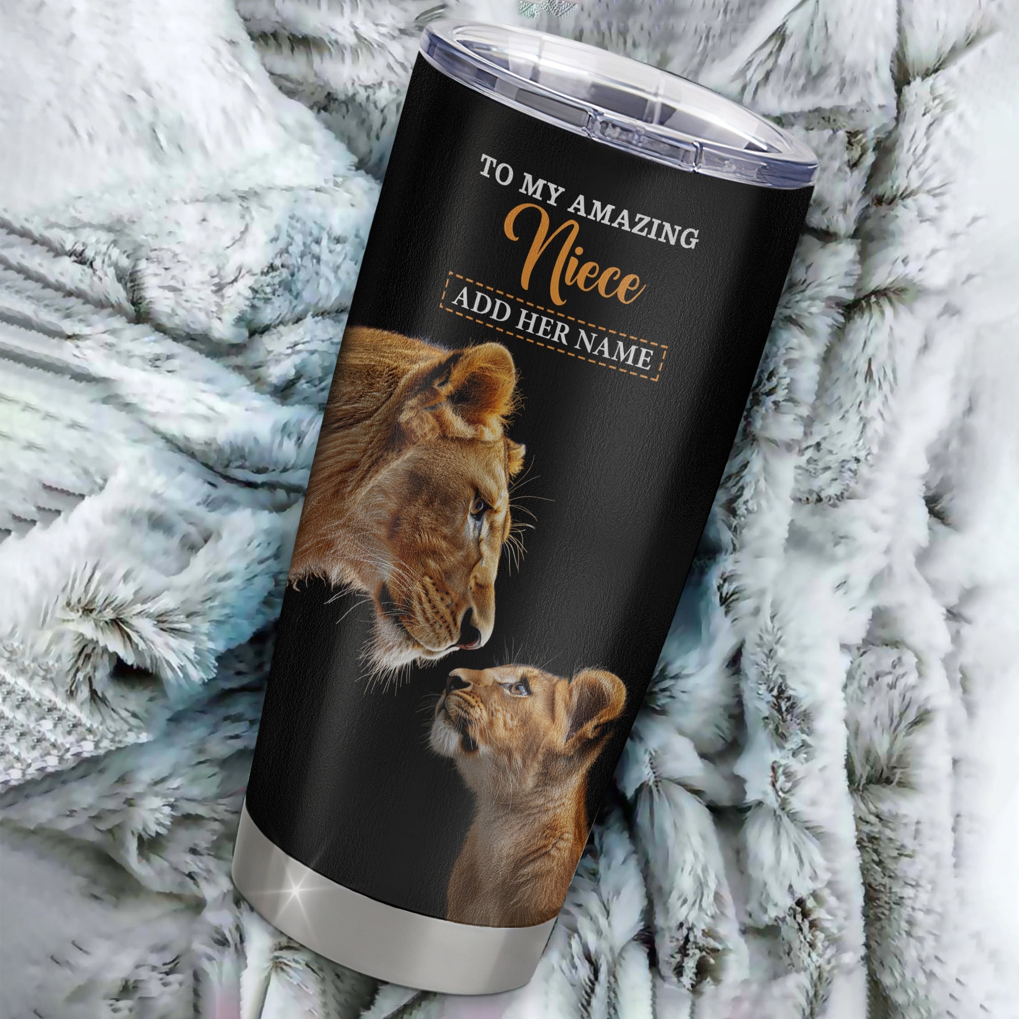 Personalized To My Amazing Niece Gifts Tumbler From Aunt Auntie Lion It A Big Hug Niece Birthday Gifts Graduation Christmas Custom Stainless Steel Travel Mug | teecentury