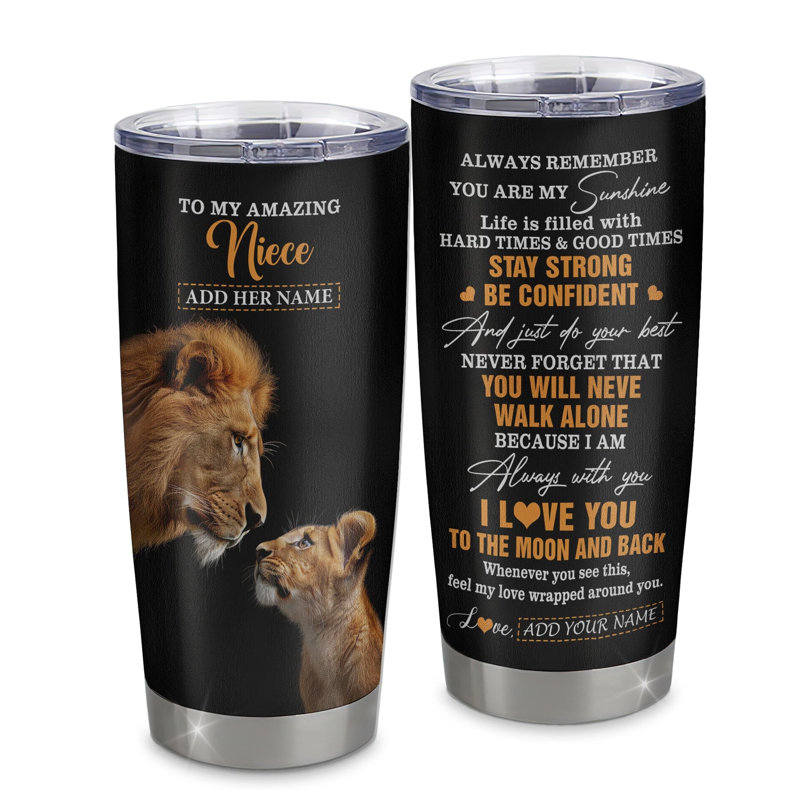 Personalized To My Amazing Niece Gifts Tumbler From Uncle Lion It A Big Hug Niece Birthday Gifts Graduation Christmas Custom Stainless Steel Travel Mug | teecentury