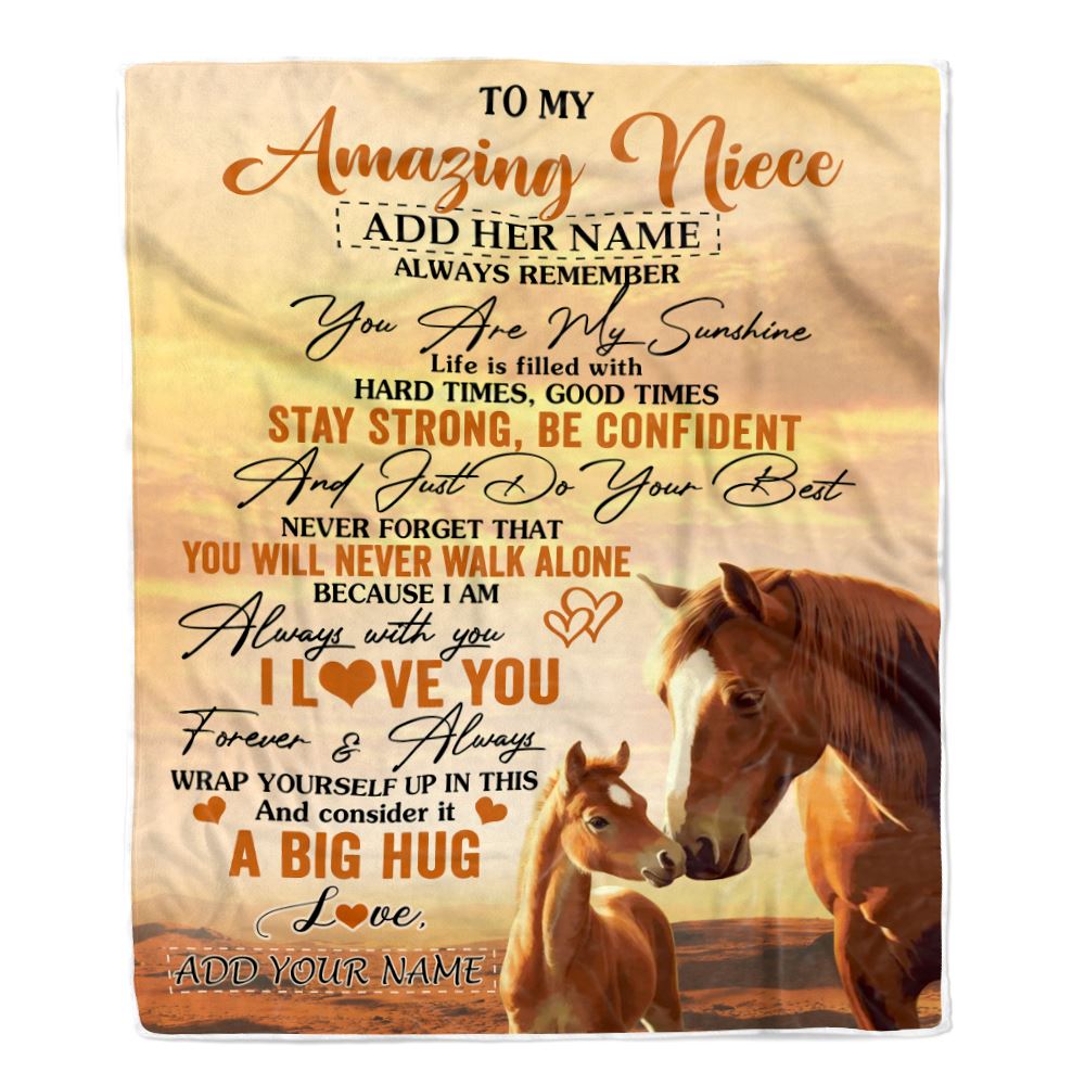 Personalized To My Amazing Niece Horse Blanket From Aunt Uncle Auntie My Sunshine Niece Birthday Gifts Graduation Christmas Customized Fleece Throw Blanket | teecentury
