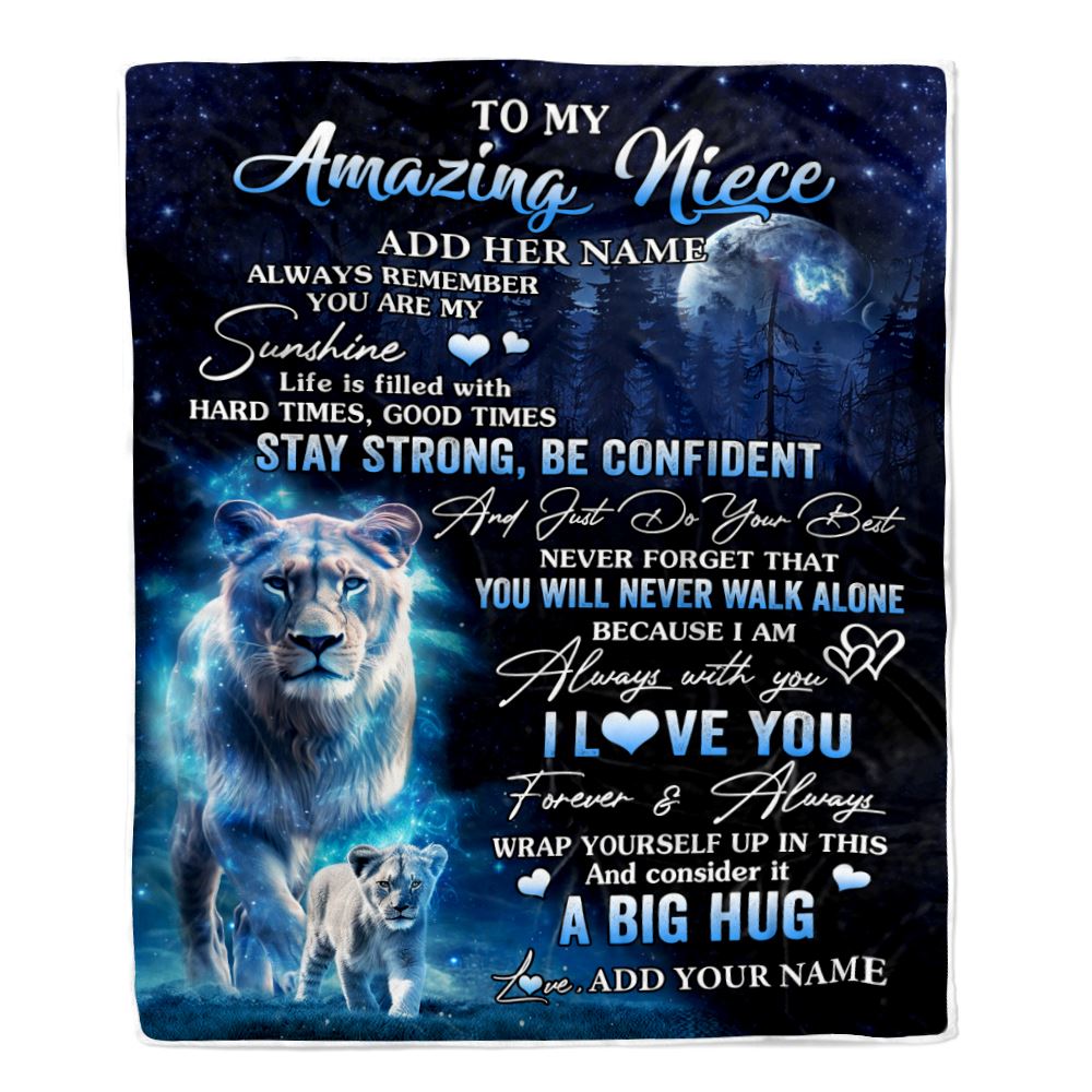 Personalized To My Amazing Niece Lion Blanket From Aunt Auntie My Sunshine Niece Birthday Gifts Graduation Christmas Customized Fleece Throw Blanket | teecentury