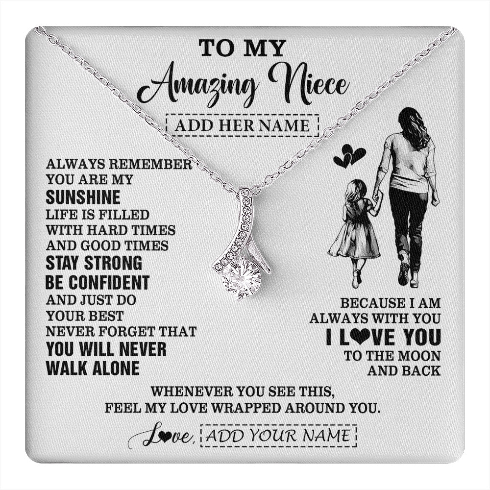 Alluring Beauty Necklace 14K White Gold Finish | 1 | Personalized To My Amazing Niece Necklace From Aunt Auntie Woman It A Big Hug Niece Birthday Gifts Graduation Christmas Custom Gift Box Message Card | https://teecentury.