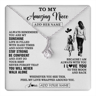 Alluring Beauty Necklace 14K White Gold Finish | 1 | Personalized To My Amazing Niece Necklace From Aunt Auntie Woman It A Big Hug Niece Birthday Gifts Graduation Christmas Custom Gift Box Message Card | https://teecentury.