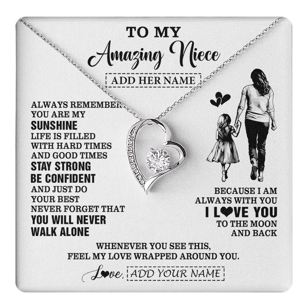 Forever Love Necklace 14K White Gold Finish | 1 | Personalized To My Amazing Niece Necklace From Aunt Auntie Woman It A Big Hug Niece Birthday Gifts Graduation Christmas Custom Gift Box Message Card | https://teecentury.