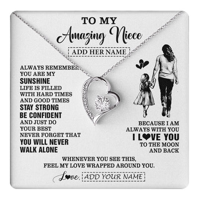 Forever Love Necklace 14K White Gold Finish | 1 | Personalized To My Amazing Niece Necklace From Aunt Auntie Woman It A Big Hug Niece Birthday Gifts Graduation Christmas Custom Gift Box Message Card | https://teecentury.