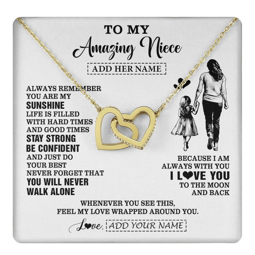 Interlocking Hearts Necklace 18K Yellow Gold Finish | 1 | Personalized To My Amazing Niece Necklace From Aunt Auntie Woman It A Big Hug Niece Birthday Gifts Graduation Christmas Custom Gift Box Message Card | https://teecentury.