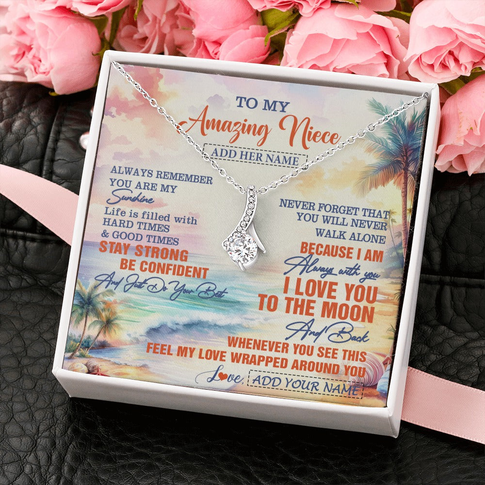 Alluring Beauty Necklace 14K White Gold Finish | 2 | Personalized To My Amazing Niece Necklace From Aunt Uncle Auntie Beach It A Big Hug Niece Birthday Gifts Graduation Christmas Custom Gift Box Message Card Shirt & Hoodie | https://teecentury.