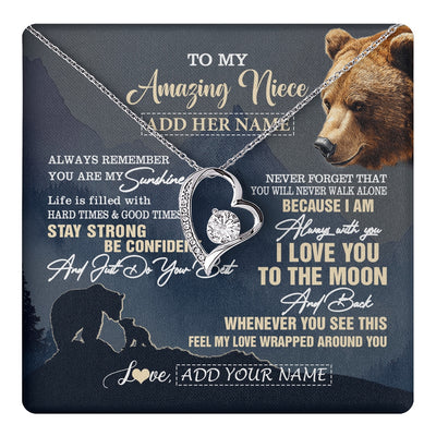Forever Love Necklace 14K White Gold Finish | 1 | Personalized To My Amazing Niece Necklace From Aunt Uncle Auntie Bear It A Big Hug Niece Birthday Gifts Graduation Christmas Custom Gift Box Message Card | https://teecentury.