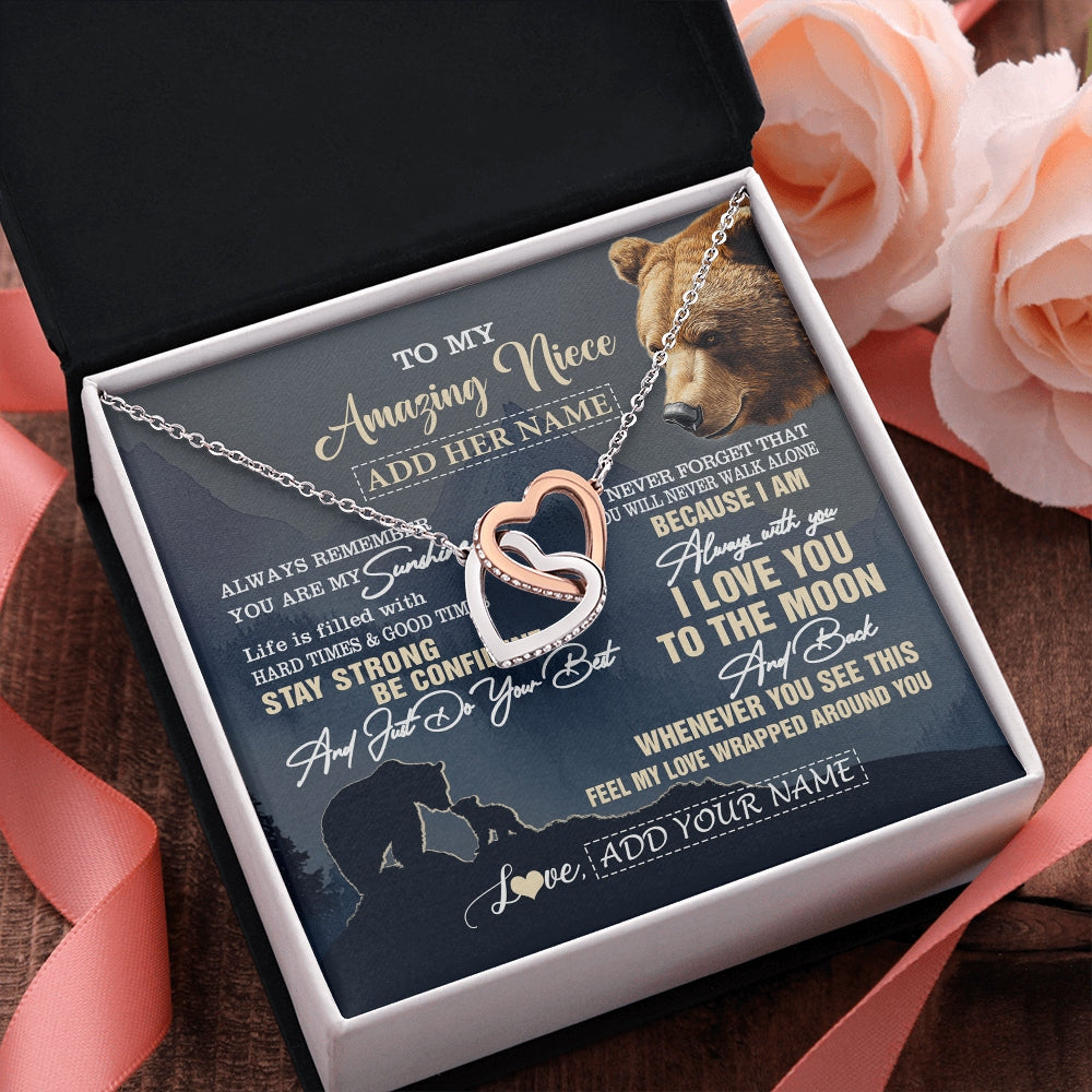 Interlocking Hearts Necklace Stainless Steel & Rose Gold Finish | 2 | Personalized To My Amazing Niece Necklace From Aunt Uncle Auntie Bear It A Big Hug Niece Birthday Gifts Graduation Christmas Custom Gift Box Message Card | https://teecentury.