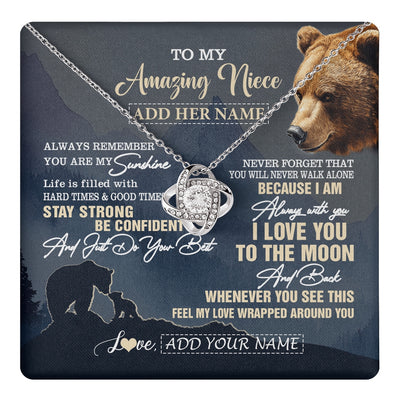 Love Knot Necklace 14K White Gold Finish | 1 | Personalized To My Amazing Niece Necklace From Aunt Uncle Auntie Bear It A Big Hug Niece Birthday Gifts Graduation Christmas Custom Gift Box Message Card | https://teecentury.