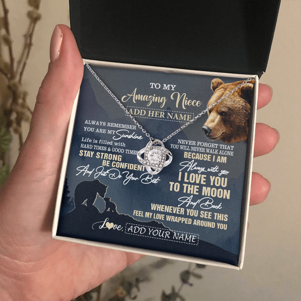 Love Knot Necklace 14K White Gold Finish | 2 | Personalized To My Amazing Niece Necklace From Aunt Uncle Auntie Bear It A Big Hug Niece Birthday Gifts Graduation Christmas Custom Gift Box Message Card | https://teecentury.