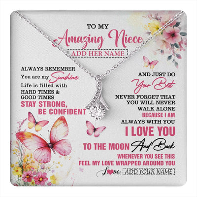 Alluring Beauty Necklace 14K White Gold Finish | 1 | Personalized To My Amazing Niece Necklace From Aunt Uncle Auntie Butterfly It A Big Hug Niece Birthday Gifts Graduation Christmas Custom Gift Box Message Card | https://teecentury.