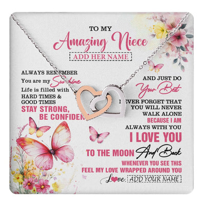 Interlocking Hearts Necklace Stainless Steel & Rose Gold Finish | 1 | Personalized To My Amazing Niece Necklace From Aunt Uncle Auntie Butterfly It A Big Hug Niece Birthday Gifts Graduation Christmas Custom Gift Box Message Card | https://teecentury.