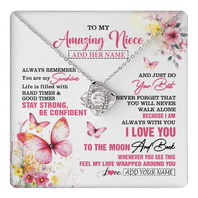 Love Knot Necklace 14K White Gold Finish | 1 | Personalized To My Amazing Niece Necklace From Aunt Uncle Auntie Butterfly It A Big Hug Niece Birthday Gifts Graduation Christmas Custom Gift Box Message Card | https://teecentury.
