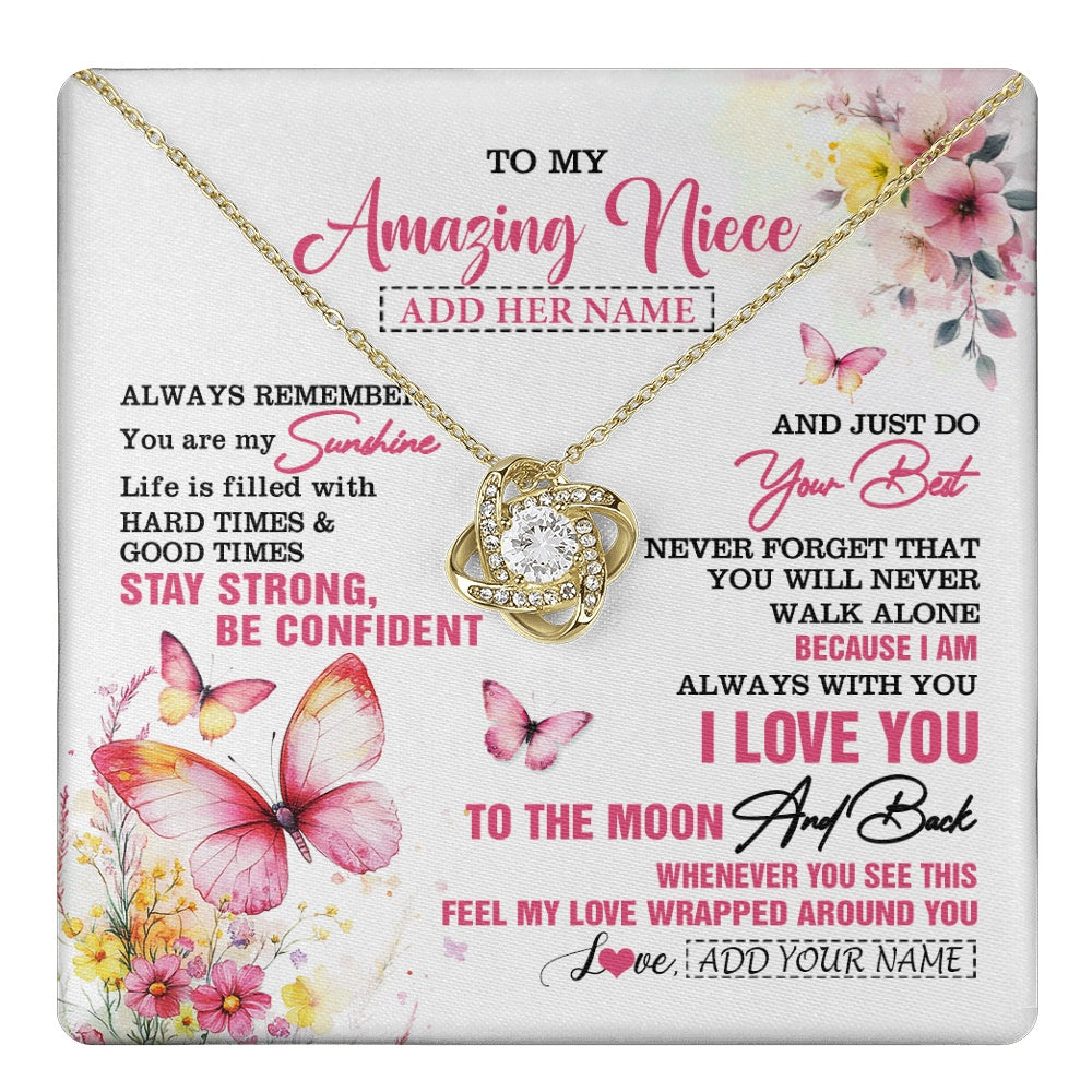 Love Knot Necklace 18K Yellow Gold Finish | 1 | Personalized To My Amazing Niece Necklace From Aunt Uncle Auntie Butterfly It A Big Hug Niece Birthday Gifts Graduation Christmas Custom Gift Box Message Card | https://teecentury.