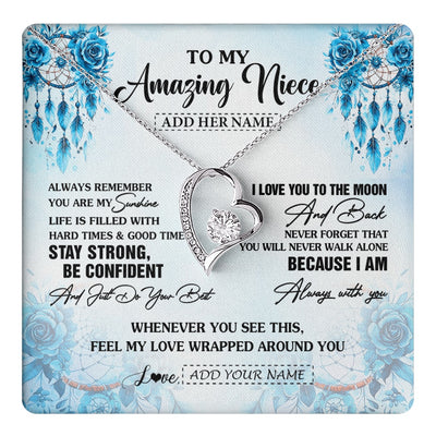 Forever Love Necklace 14K White Gold Finish | 1 | Personalized To My Amazing Niece Necklace From Aunt Uncle Auntie Dream Catcher It A Big Hug Niece Birthday Gifts Graduation Christmas Gift Box Message Card | https://teecentury.
