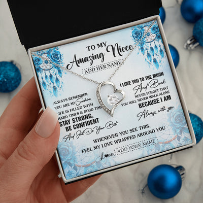Forever Love Necklace 14K White Gold Finish | 2 | Personalized To My Amazing Niece Necklace From Aunt Uncle Auntie Dream Catcher It A Big Hug Niece Birthday Gifts Graduation Christmas Gift Box Message Card | https://teecentury.