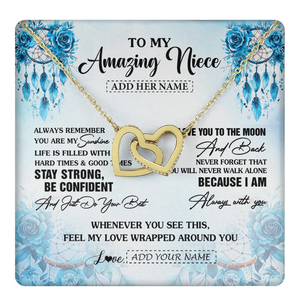 Interlocking Hearts Necklace 18K Yellow Gold Finish | 1 | Personalized To My Amazing Niece Necklace From Aunt Uncle Auntie Dream Catcher It A Big Hug Niece Birthday Gifts Graduation Christmas Gift Box Message Card | https://teecentury.