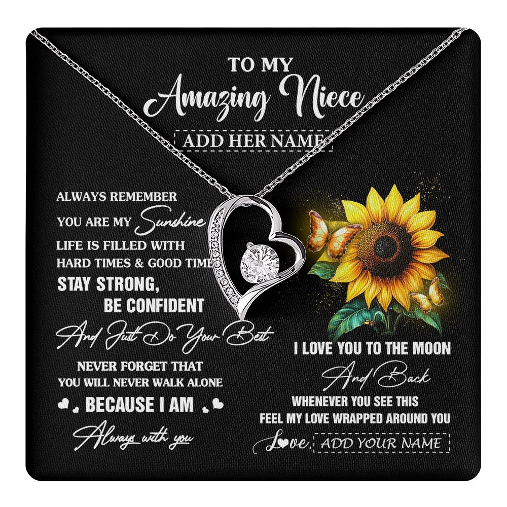 Forever Love Necklace 14K White Gold Finish | 1 | Personalized To My Amazing Niece Necklace From Aunt Uncle Auntie Sunflower It A Big Hug Niece Birthday Gifts Graduation Christmas Custom Gift Box Message Card | https://teecentury.