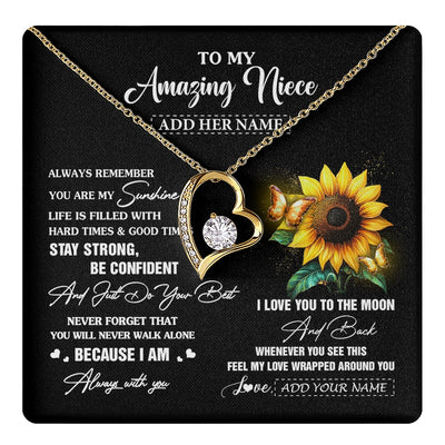 Forever Love Necklace 18K Yellow Gold Finish | 1 | Personalized To My Amazing Niece Necklace From Aunt Uncle Auntie Sunflower It A Big Hug Niece Birthday Gifts Graduation Christmas Custom Gift Box Message Card | https://teecentury.