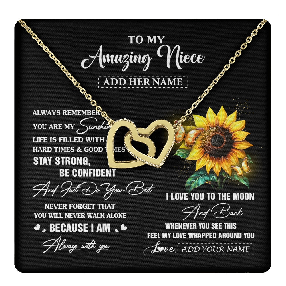 Interlocking Hearts Necklace 18K Yellow Gold Finish | 1 | Personalized To My Amazing Niece Necklace From Aunt Uncle Auntie Sunflower It A Big Hug Niece Birthday Gifts Graduation Christmas Custom Gift Box Message Card | https://teecentury.