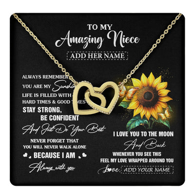 Interlocking Hearts Necklace 18K Yellow Gold Finish | 1 | Personalized To My Amazing Niece Necklace From Aunt Uncle Auntie Sunflower It A Big Hug Niece Birthday Gifts Graduation Christmas Custom Gift Box Message Card | https://teecentury.