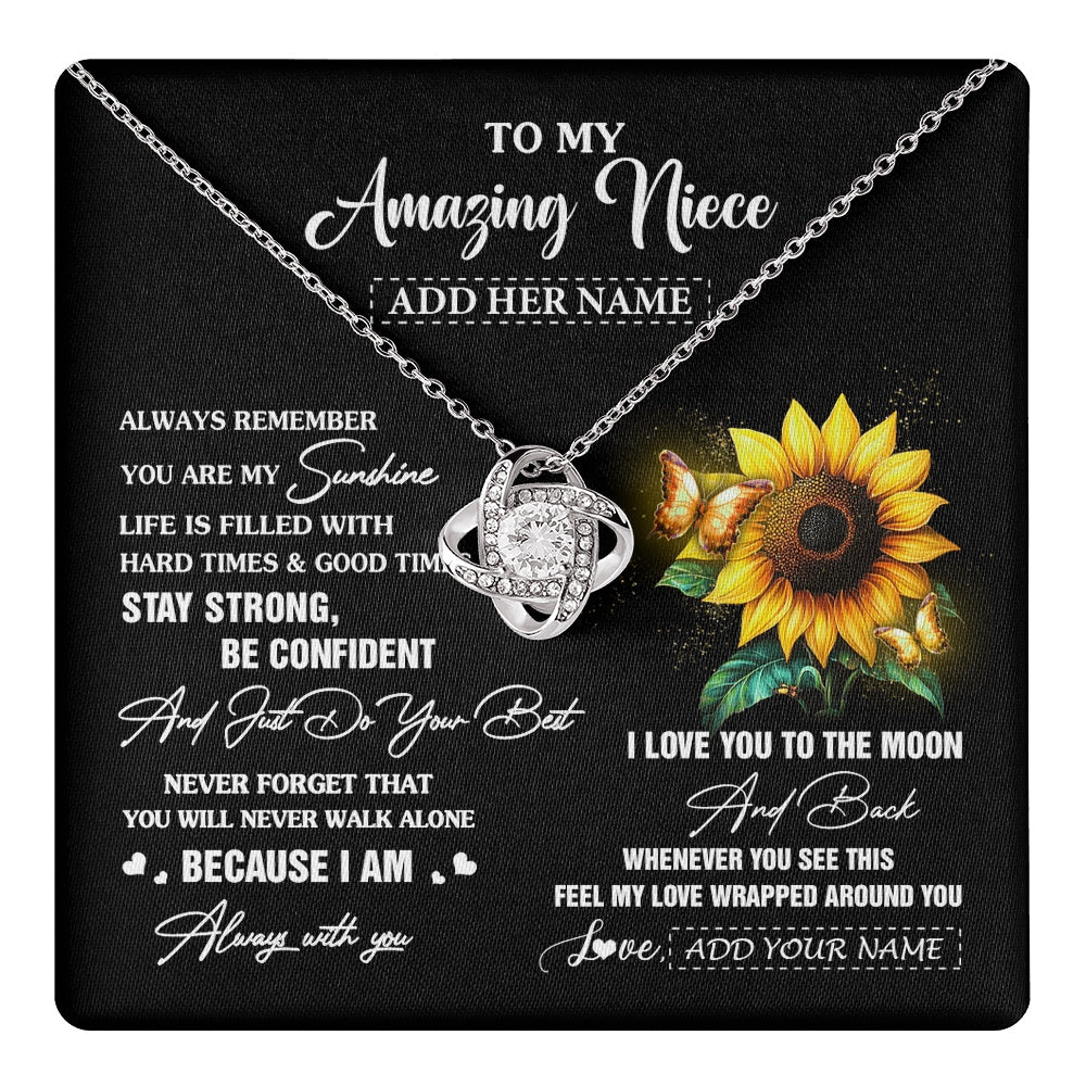 Love Knot Necklace 14K White Gold Finish | 1 | Personalized To My Amazing Niece Necklace From Aunt Uncle Auntie Sunflower It A Big Hug Niece Birthday Gifts Graduation Christmas Custom Gift Box Message Card | https://teecentury.