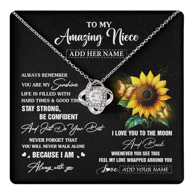 Love Knot Necklace 14K White Gold Finish | 1 | Personalized To My Amazing Niece Necklace From Aunt Uncle Auntie Sunflower It A Big Hug Niece Birthday Gifts Graduation Christmas Custom Gift Box Message Card | https://teecentury.