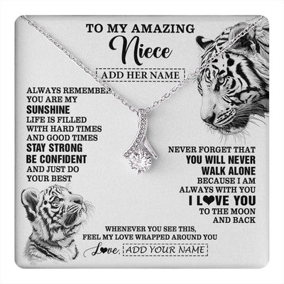 Alluring Beauty Necklace 14K White Gold Finish | 1 | Personalized To My Amazing Niece Necklace From Aunt Uncle White Tiger It A Big Hug Niece Birthday Gifts Graduation Christmas Custom Gift Box Message Card | https://teecentury.