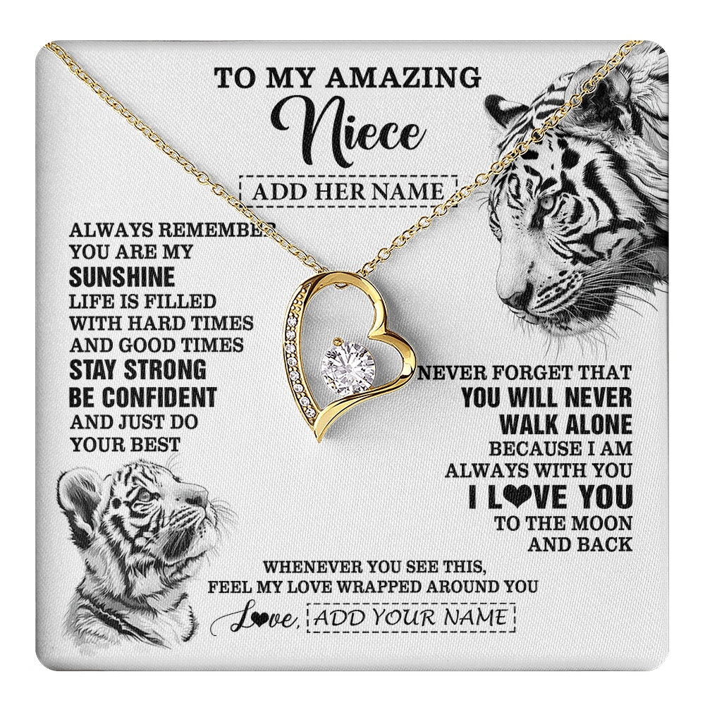 Forever Love Necklace 18K Yellow Gold Finish | 1 | Personalized To My Amazing Niece Necklace From Aunt Uncle White Tiger It A Big Hug Niece Birthday Gifts Graduation Christmas Custom Gift Box Message Card | https://teecentury.