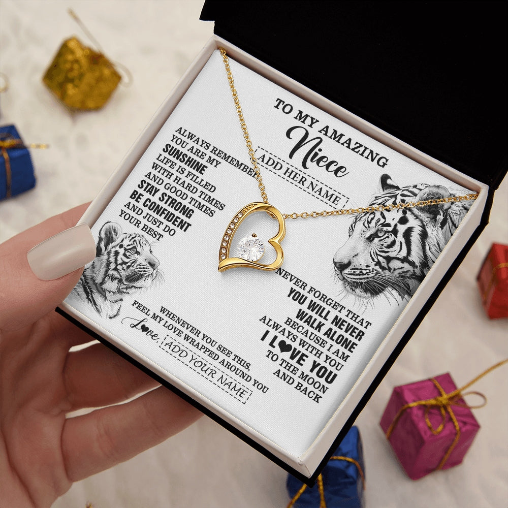 Forever Love Necklace 18K Yellow Gold Finish | 2 | Personalized To My Amazing Niece Necklace From Aunt Uncle White Tiger It A Big Hug Niece Birthday Gifts Graduation Christmas Custom Gift Box Message Card | https://teecentury.