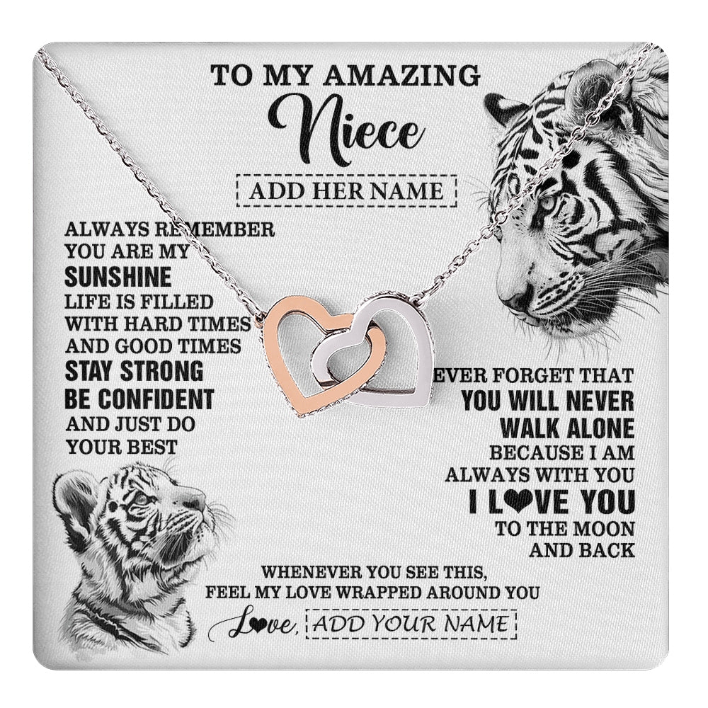 Interlocking Hearts Necklace Stainless Steel & Rose Gold Finish | 1 | Personalized To My Amazing Niece Necklace From Aunt Uncle White Tiger It A Big Hug Niece Birthday Gifts Graduation Christmas Custom Gift Box Message Card | https://teecentury.