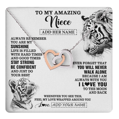 Interlocking Hearts Necklace Stainless Steel & Rose Gold Finish | 1 | Personalized To My Amazing Niece Necklace From Aunt Uncle White Tiger It A Big Hug Niece Birthday Gifts Graduation Christmas Custom Gift Box Message Card | https://teecentury.