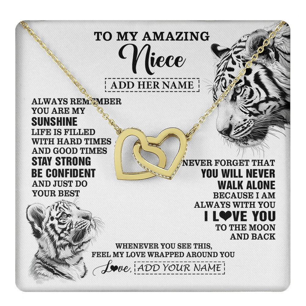 Interlocking Hearts Necklace 18K Yellow Gold Finish | 1 | Personalized To My Amazing Niece Necklace From Aunt Uncle White Tiger It A Big Hug Niece Birthday Gifts Graduation Christmas Custom Gift Box Message Card | https://teecentury.
