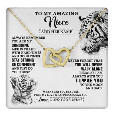 Interlocking Hearts Necklace 18K Yellow Gold Finish | 1 | Personalized To My Amazing Niece Necklace From Aunt Uncle White Tiger It A Big Hug Niece Birthday Gifts Graduation Christmas Custom Gift Box Message Card | https://teecentury.