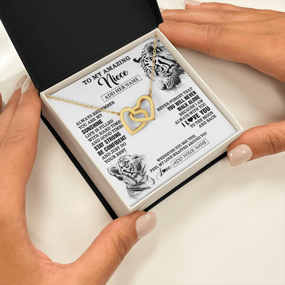 Interlocking Hearts Necklace 18K Yellow Gold Finish | 2 | Personalized To My Amazing Niece Necklace From Aunt Uncle White Tiger It A Big Hug Niece Birthday Gifts Graduation Christmas Custom Gift Box Message Card | https://teecentury.