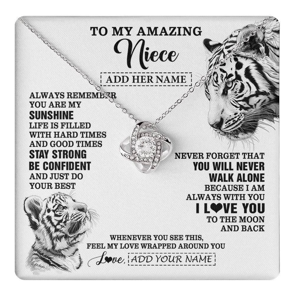 Love Knot Necklace 14K White Gold Finish | 1 | Personalized To My Amazing Niece Necklace From Aunt Uncle White Tiger It A Big Hug Niece Birthday Gifts Graduation Christmas Custom Gift Box Message Card | https://teecentury.