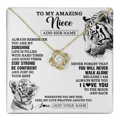Love Knot Necklace 18K Yellow Gold Finish | 1 | Personalized To My Amazing Niece Necklace From Aunt Uncle White Tiger It A Big Hug Niece Birthday Gifts Graduation Christmas Custom Gift Box Message Card | https://teecentury.